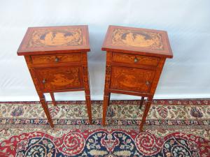COPIA DI COMODINI INTARSIATI STILE LUIGI XVI EPOCA EPOCA FINE 800 PIEMONTE cm L42xP33xH86